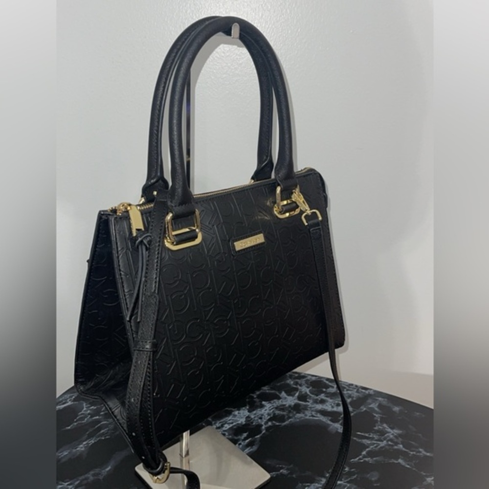 CALVIN KLEIN Handbag Black Crossbody Tote Shoulder Bag CK Logo Purse AUTHENTIC